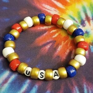 Beaded Red White Blue USA Kandi Bracelet